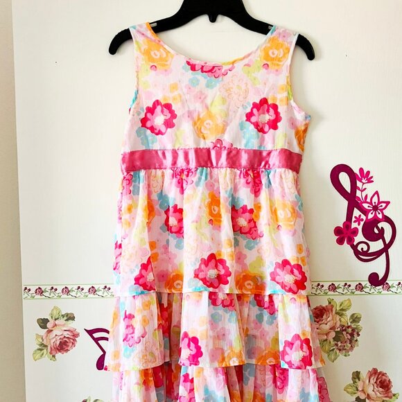 CHEROKEE  Colorful Flower Floral Girls Layered Flared Summer Dress 10 11 12 - Picture 5 of 8